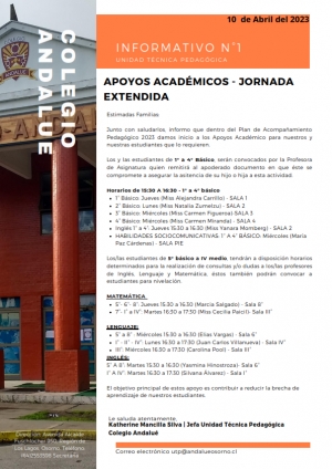 INFORMATIVO SOBRE INICIO DE APOYOS ACAD&Eacute;MICOS 2023