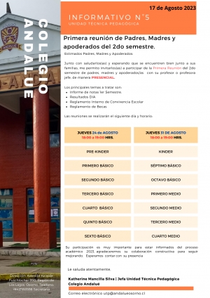 CITA A REUNI&Oacute;N DE APODERADOS - AGOSTO